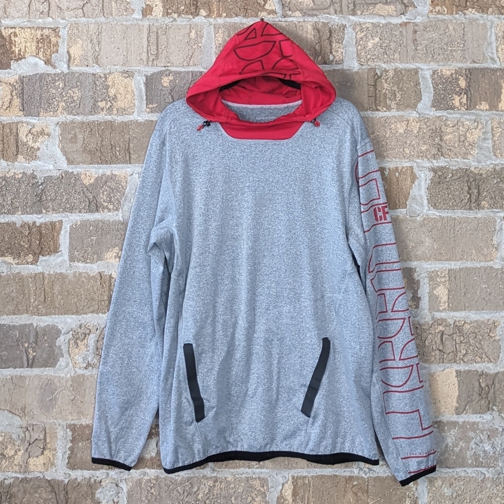 Reebok CrossFit Gray Pullover Hoodie with Red Hood and Sleeve Graphics